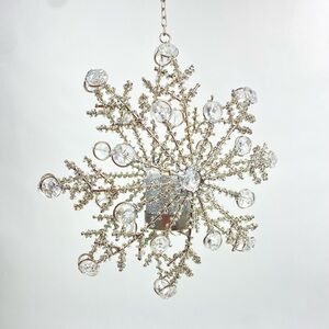 Elegant 9in 3D Silver Crystal and Beaded Snowflake Ornament
